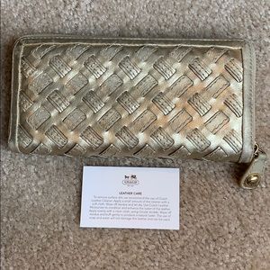 Coach Gold Leather Woven Wallet